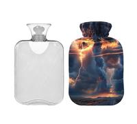JUMBEAR Lightning Sandstorm - Botellas de agua caliente con cubierta suave, bolsa de agua caliente para aliviar el dolor, 1 litro, para manos y pies, bolsas de agua caliente para dormir cómodamente