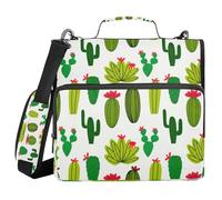 JUMBEAR Linda carpeta con cremallera de cactus con correa para el hombro, juntas tóricas de 1.5 pulgadas, carpeta de archivos expandible, múltiples bolsillos, capacidad para 600 hojas