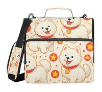 JUMBEAR Linda carpeta con cremallera de perros blancos de dibujos animados con correa para el hombro, juntas tóricas de 1.5 pulgadas, carpeta de archivos expandible, múltiples bolsillos, capacidad
