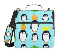 JUMBEAR Linda carpeta con cremallera de pingüinos de dibujos animados con correa para el hombro, juntas tóricas de 1.5 pulgadas, carpeta de archivos expandible, múltiples bolsillos, capacidad para 600
