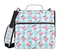 JUMBEAR Linda carpeta con cremallera de vacas de dibujos animados con correa para el hombro, juntas tóricas de 1.5 pulgadas, carpeta de archivos expandible, múltiples bolsillos, capacidad para 600
