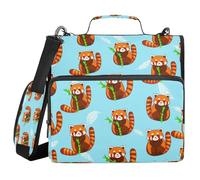 JUMBEAR Linda carpeta de dibujos animados con cremallera de pandas rojos con correa para el hombro, juntas tóricas de 1.5 pulgadas, carpeta de archivos expandible, múltiples bolsillos, capacidad para