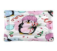 JUMBEAR Lindas alfombrillas de cama para mascotas, diseño de pingüino de Navidad, colchón antideslizante para jaula de perro, tapete para gatos y perros, camas suaves y cómodas para gatos y perros que