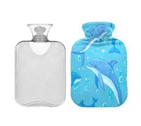 JUMBEAR Lindas bolsas de agua caliente con funda suave, bolsa de agua caliente para aliviar el dolor, 1 litro, para manos y pies, bolsas de agua caliente para dormir cómodamente