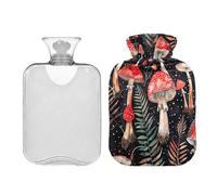 JUMBEAR Lindas bolsas de agua caliente de hongos con cubierta suave, bolsa de agua caliente para aliviar el dolor, 2 L, para manos y pies, bolsas de agua caliente para dormir cómodamente