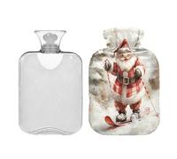 JUMBEAR Lindas bolsas de agua caliente de Papá Noel con cubierta suave, bolsa de agua caliente para aliviar el dolor, 1 litro, para manos y pies, bolsas de agua caliente para dormir cómodamente