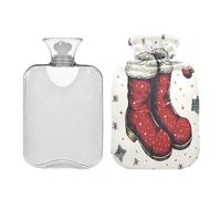 JUMBEAR Lindas botas rojas de Navidad con funda suave, bolsa de agua caliente para aliviar el dolor, bolsa de agua caliente de 2 L para manos y pies, bolsas de agua caliente para dormir cómodamente