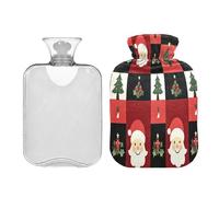 JUMBEAR Lindas botellas de agua caliente con diseño de Papá Noel y árbol de Navidad con cubierta suave, bolsa de agua caliente para aliviar el dolor, 2 L, para manos y pies, bolsas de agua caliente