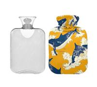 JUMBEAR Lindas botellas de agua caliente con funda suave, bolsa de agua caliente para aliviar el dolor, 1 litro, para manos y pies, bolsas de agua caliente para dormir cómodamente