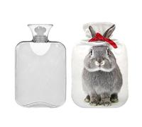 JUMBEAR Lindas botellas de agua caliente de conejo gris de Navidad con cubierta suave, bolsa de agua caliente para aliviar el dolor, 2 L, para manos y pies, bolsas de agua caliente para dormir