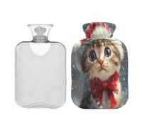 JUMBEAR Lindas botellas de agua caliente de gatito de Navidad con cubierta suave, bolsa de agua caliente para aliviar el dolor, 2 L, para manos y pies, bolsas de agua caliente para dormir cómodamente