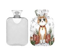 JUMBEAR Lindas botellas de agua caliente de gato de Navidad con cubierta suave, bolsa de agua caliente para aliviar el dolor, 2 L, para manos y pies, bolsas de agua caliente para dormir cómodamente