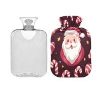 JUMBEAR Lindas botellas de agua caliente de Papá Noel con cubierta suave, bolsa de agua caliente para aliviar el dolor, 1 litro, para manos y pies, bolsas de agua caliente para dormir cómodamente
