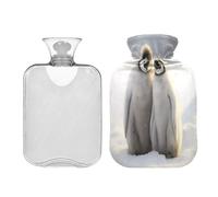 JUMBEAR Lindas botellas de agua caliente de pingüino con funda de terciopelo, bolsa de agua caliente de 1 litro para aliviar el dolor cálido y terapia de calor frío, regalos cálidos en invierno, apto