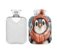 JUMBEAR Lindas botellas de agua caliente de pingüino de Navidad con cubierta suave, bolsa de agua caliente para aliviar el dolor, 1 litro, para manos y pies, bolsas de agua caliente para dormir
