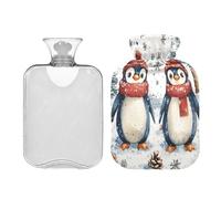 JUMBEAR Lindas botellas de agua caliente de pingüino de Navidad con cubierta suave, bolsa de agua caliente para aliviar el dolor, 2 L, para manos y pies, bolsas de agua caliente para dormir