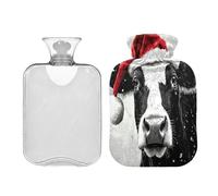 JUMBEAR Lindas botellas de agua caliente de vaca de Navidad con cubierta suave, bolsa de agua caliente para aliviar el dolor, 1 litro, para manos y pies, bolsas de agua caliente para dormir