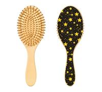 JUMBEAR Lindo cepillo de pelo con estrellas amarillas, masajeador del cuero cabelludo, cepillo de madera de bambú para todos los peinados, reduce los enredos y la rotura del cabello, promueve el