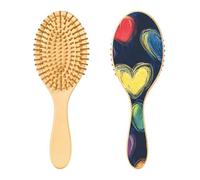 JUMBEAR Lindo cepillo de pelo con forma de corazón, masajeador de cuero cabelludo, cepillo de madera de bambú para todos los peinados, reduce los enredos y la rotura del cabello, promueve el