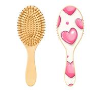 JUMBEAR Lindo cepillo de pelo con forma de corazón, masajeador de cuero cabelludo, cepillo de madera de bambú para todos los peinados, reduce los enredos y la rotura del cabello, promueve el