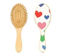 JUMBEAR Lindo cepillo de pelo con forma de corazón, masajeador de cuero cabelludo, cepillo de madera de bambú para todos los peinados, reduce los enredos y la rotura del cabello, promueve el