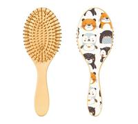 JUMBEAR Lindo cepillo de pelo de animales de dibujos animados, cepillo de madera de bambú para masajear el cuero cabelludo, para todos los peinados, reduce los enredos y la rotura del cabello,