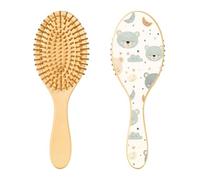 JUMBEAR Lindo cepillo de pelo de oso pequeño, cepillo de madera de bambú para masajear el cuero cabelludo, para todos los peinados, reduce los enredos y la rotura del cabello, promueve el crecimiento