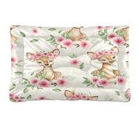 JUMBEAR Lindo ciervo con flores para mascotas, colchón antideslizante para jaula de perro, tapete para gatos y perros, camas suaves y cómodas para gatos y perros que duermen 24 x 18 pulgadas