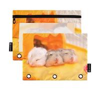 JUMBEAR Little Hamster in The Cage - Paquete de 2 bolsas para carpetas de 3 anillos, con cremallera, bolsillos para oficina, universidad, suministros escolares, cosméticos, a, 9.8 x 7 inches,