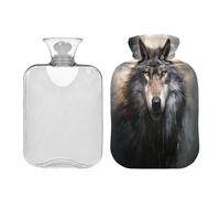 JUMBEAR Lone Wolf - Botellas de agua caliente con funda de terciopelo, bolsa de agua caliente de 2 L para aliviar el dolor y terapia de calor frío, regalos cálidos en invierno, apto para niños y