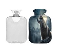 JUMBEAR Lone Wolf - Botellas de agua caliente con funda de terciopelo, bolsa de agua caliente de 2 L para aliviar el dolor y terapia de calor frío, regalos cálidos en invierno, apto para niños y