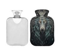 JUMBEAR Lone Wolf - Botellas de agua caliente con funda de terciopelo, bolsa de agua caliente de 2 L para aliviar el dolor y terapia de calor frío, regalos cálidos en invierno, apto para niños y