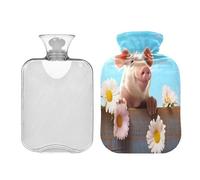 JUMBEAR Lovely Pig - Botellas de agua caliente con funda de terciopelo, bolsa de agua caliente de 2 L para aliviar el dolor y terapia de calor frío, regalos cálidos en invierno, apto para niños y
