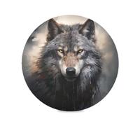 JUMBEAR Manteles individuales redondos de lobo solitario antideslizantes, lavables, resistentes al calor, impermeables, para cocina, comedor, mesa de centro, decoración de 15.4 pulgadas (6 unidades)