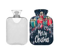 JUMBEAR Merry Christmas - Bolsas de agua caliente con cubierta suave, bolsa de agua caliente para aliviar el dolor, 1 litro, para manos y pies, bolsas de agua caliente para dormir cómodamente