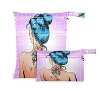 JUMBEAR Moda Sexy Tatoo Girl Wet Dry Bolsas Sets Impermeable Reutilizables Viajes Playa Bebé Pañal Wet Dry Bolsas Organizador con dos bolsillos con cremallera para traje de baño y gimnasio 2 piezas