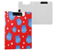 JUMBEAR Portapapeles con caras de hipopótamo azul de dibujos animados A4 con clips dobles, tablero plegable con cubierta, organizador personal ligero adecuado para hospital, oficina, escuela, negocios