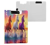 JUMBEAR Portapapeles con diseño de caballos al galope al atardecer, tamaño A4, con clips dobles, tablero plegable con cubierta, organizador personal ligero, adecuado para hospitales, oficinas