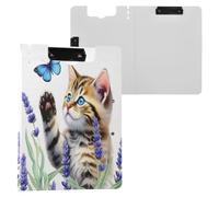 JUMBEAR Portapapeles con diseño de gato y mariposa azul, tamaño A4, con clips dobles, tablero plegable con tapa, organizador personal ligero adecuado para hospitales, oficinas, escuelas, negocios