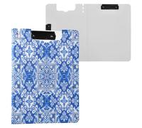 JUMBEAR Portapapeles con patrón de mandala azul y blanco A4 con clips dobles, tablero plegable con tapa, organizador personal ligero adecuado para hospitales, oficinas, escuelas, negocios, suministros