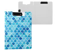 JUMBEAR Portapapeles de escamas de sirena azul A4 con clips dobles, tablero plegable con tapa, organizador personal ligero adecuado para hospitales, oficinas, escuelas, negocios, suministros de aula
