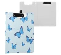 JUMBEAR Portapapeles de mariposa azul A4 con clips dobles, tablero plegable con tapa, organizador personal ligero adecuado para hospital, oficina, escuela, negocios, suministros de aula