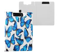 JUMBEAR Portapapeles de mariposa azul A4 con clips dobles, tablero plegable con tapa, organizador personal ligero adecuado para hospital, oficina, escuela, negocios, suministros de aula