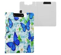 JUMBEAR Portapapeles de mariposa azul A4 con clips dobles, tablero plegable con tapa, organizador personal ligero adecuado para hospital, oficina, escuela, negocios, suministros de aula