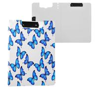 JUMBEAR Portapapeles de mariposa azul A4 con clips dobles, tablero plegable con tapa, organizador personal ligero adecuado para hospital, oficina, escuela, negocios, suministros de aula