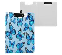 JUMBEAR Portapapeles de mariposa azul A4 con clips dobles, tablero plegable con tapa, organizador personal ligero adecuado para hospital, oficina, escuela, negocios, suministros de aula