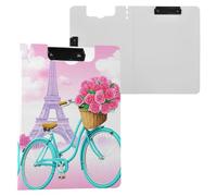 JUMBEAR Portapapeles para bicicleta azul con flores A4 con clips dobles, tablero plegable con tapa, organizador personal ligero adecuado para hospitales, oficinas, escuelas, negocios, suministros para