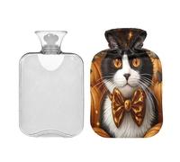 JUMBEAR Pumpkin and Gentleman's Cat - Botellas de agua caliente con funda suave, alivio del dolor, bolsa de agua caliente de 2 L para manos y pies, bolsas de agua caliente para dormir cómodamente