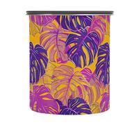 JUMBEAR Recipiente hermético para café con hojas de palma de colores, 900 ml, recipiente de almacenamiento de alimentos de cocina de acero inoxidable para granos de café, té, nueces, azúcar