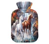 JUMBEAR Running Horses - Bolsas de agua caliente con cubierta suave, bolsa de agua caliente para aliviar el dolor, 2 litros para manos, pies, bolsas de agua caliente para dormir cómodamente